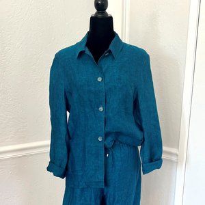 Women's Escada Sport 100% Linen Blue Shirt and Pants Set, Size M